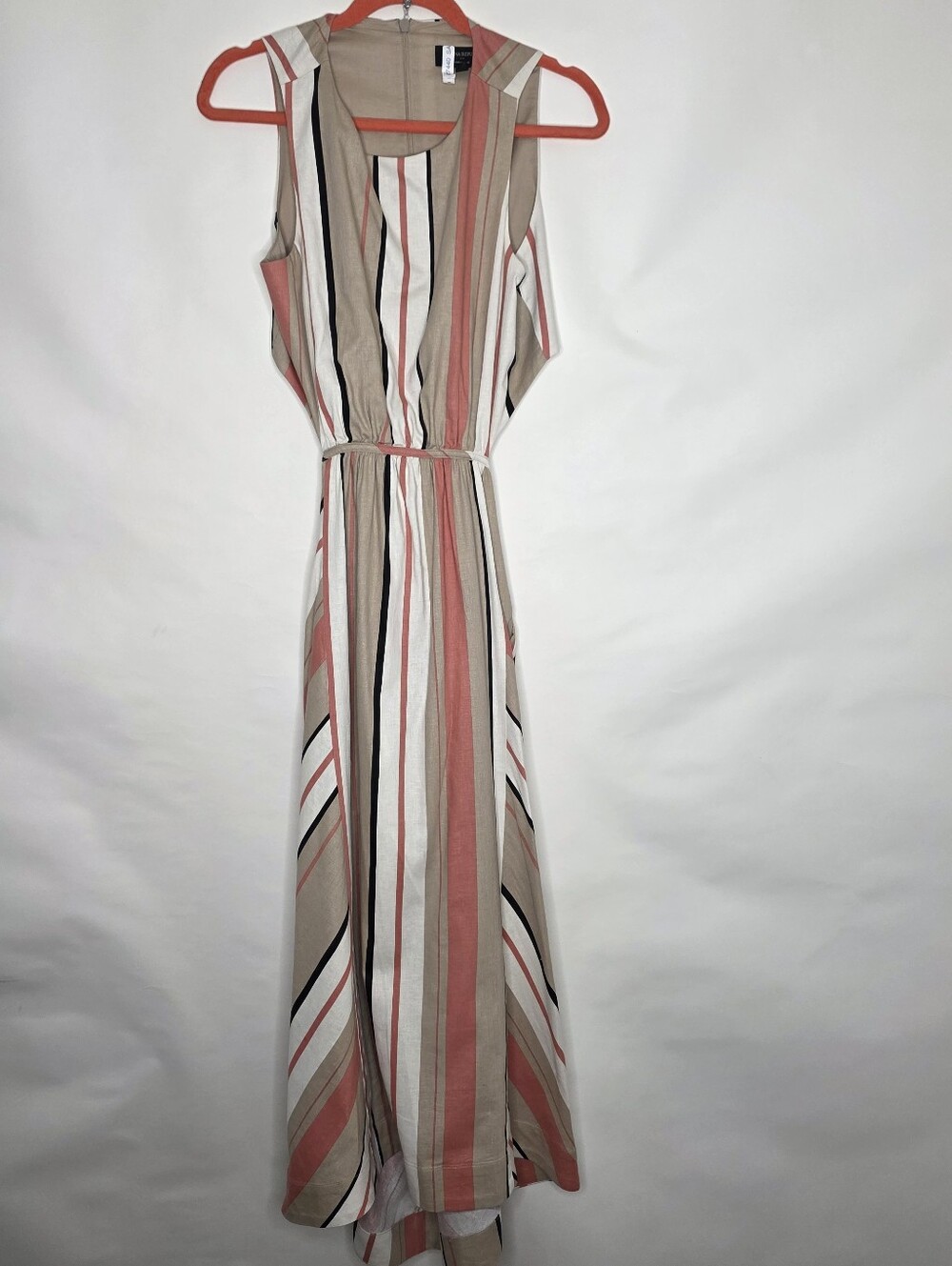 Banana Republic LINEN Blend Cut-Out Midi Dress Size 8 Striped with Pockets Chic - Picture 3 of 13
